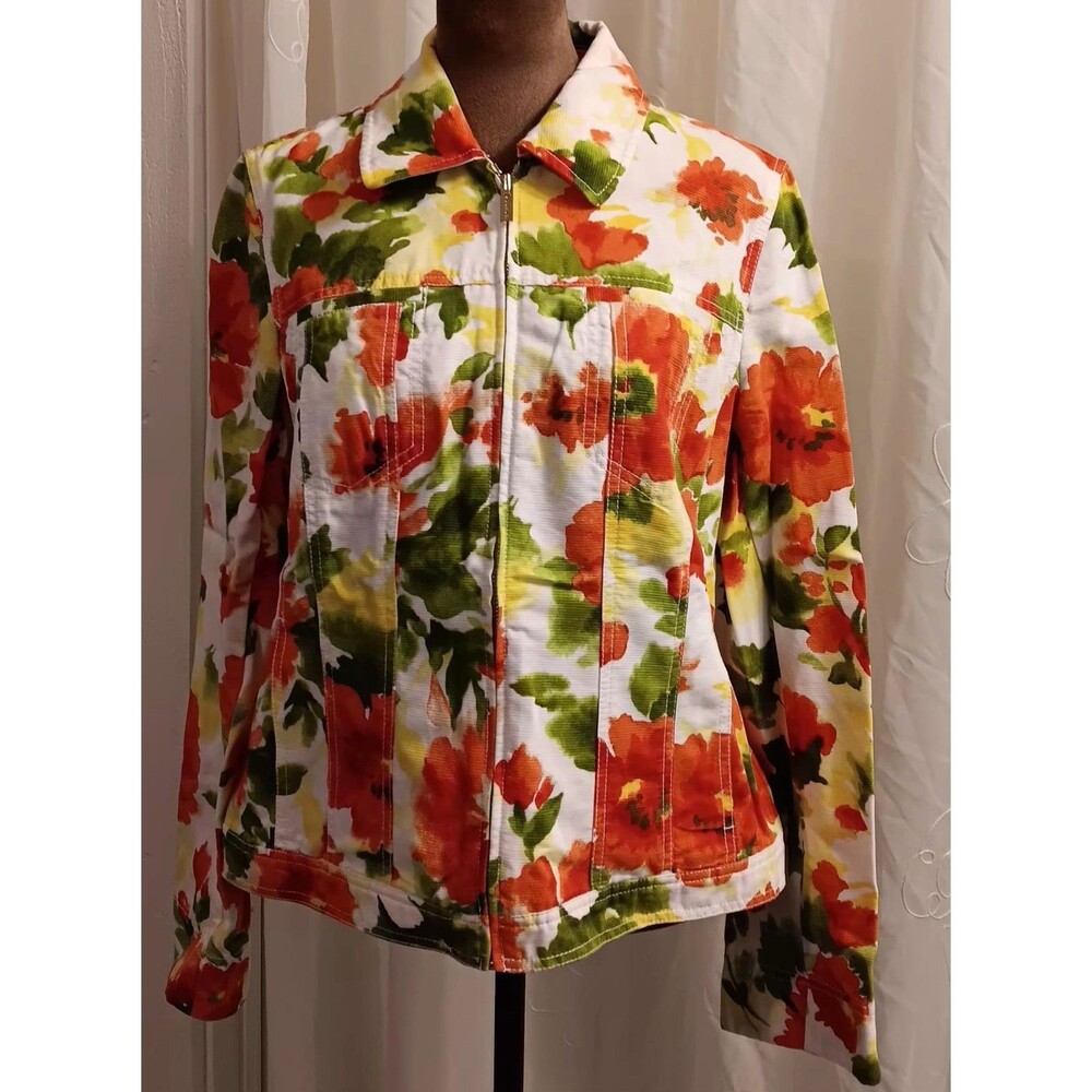 Women Sz Med Light Zip Front Jacket Layering Dopamine  Y2K Grandmacore Cottage